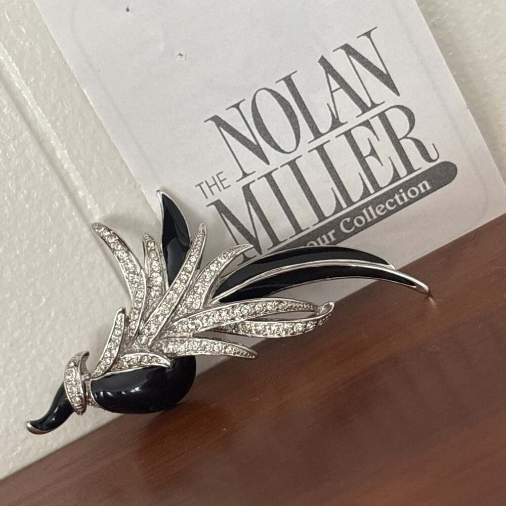Vintage Nolan Miller Glamour Collection Blackbird Pin Bird of Paradise Silver